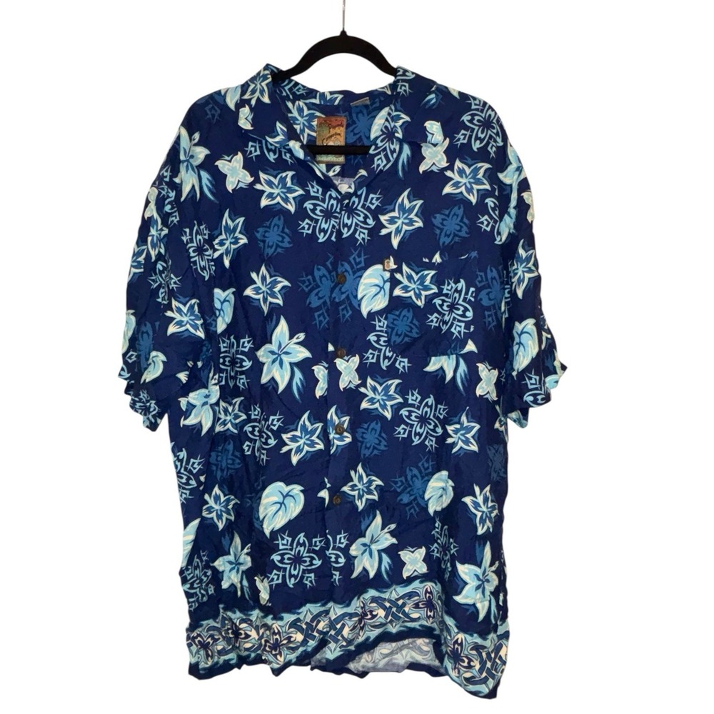 Pineapple Connection Men's Short Sleeve Button Down Hawaiian‎ Shirt XL Blue